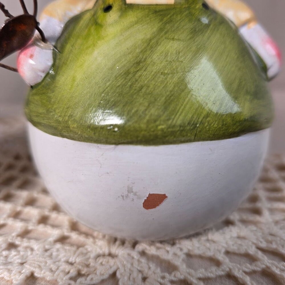 Hand-Painted Ceramic Bunny Figurines With Green Overalls & Sunflower Accents - Picture 5 of 5